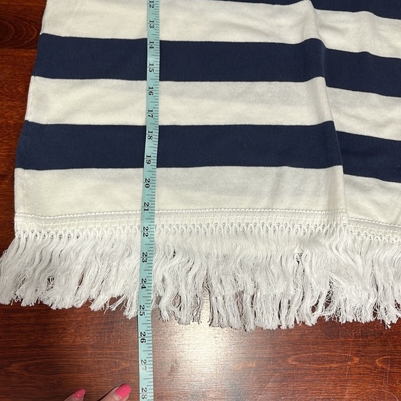Sail to Sable Womens Sweater M Blue/White Stripes Sleeveless Fringe Hem Pullover - Picture 10 of 11